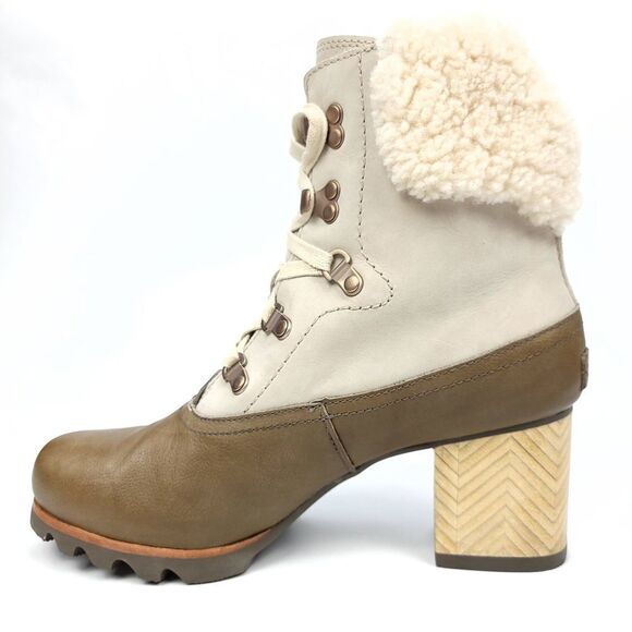 NEW Sorel Jayne Lux Waterproof Leather Sherpa Fur Chunky Block Heeled Booties 9 - Picture 4 of 9